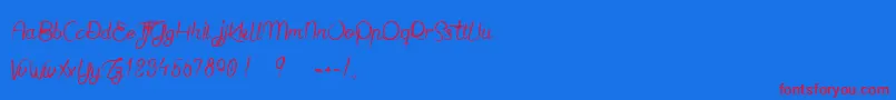 Jaime bien le Dimanche -Schriftart – Rote Schriften auf blauem Hintergrund