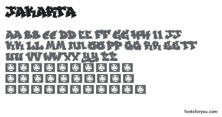 Fuente Jakarta (130618) - alfabeto, números, caracteres especiales
