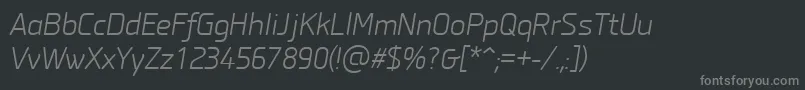 フォントPfisotextproLightitalic – 黒い背景に灰色の文字