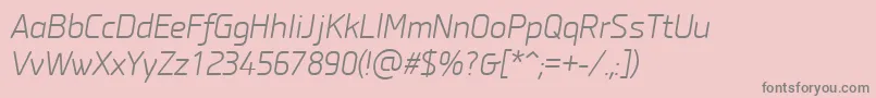 PfisotextproLightitalic-Schriftart – Graue Schriften auf rosa Hintergrund