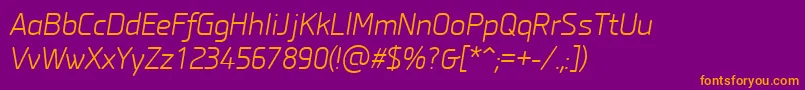 Fonte PfisotextproLightitalic – fontes laranjas em um fundo violeta