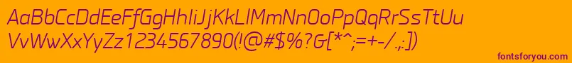 Fonte PfisotextproLightitalic – fontes roxas em um fundo laranja