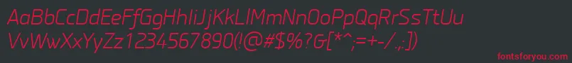 フォントPfisotextproLightitalic – 黒い背景に赤い文字