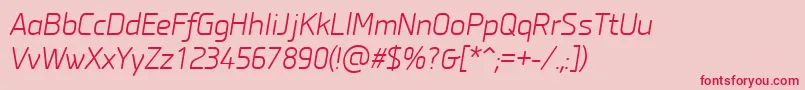 フォントPfisotextproLightitalic – ピンクの背景に赤い文字