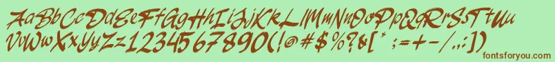 Fonte JakAs Italic – fontes marrons em um fundo verde