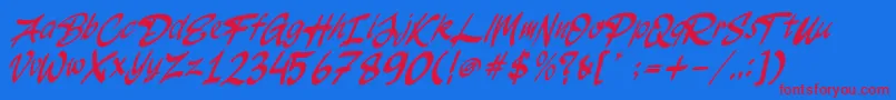 JakAs Italic Font – Red Fonts on Blue Background