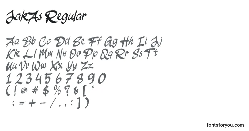 Schriftart JakAs Regular – Alphabet, Zahlen, spezielle Symbole