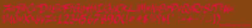 フォントJakAs Regular – 赤い文字が茶色の背景にあります。