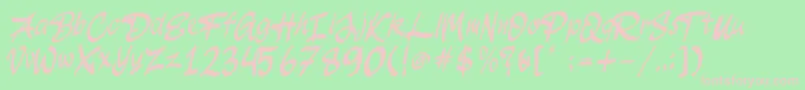 JakAs Regular-fontti – vaaleanpunaiset fontit vihreällä taustalla