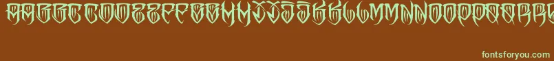 フォントJAKEJARKOR   FELONA – 緑色の文字が茶色の背景にあります。