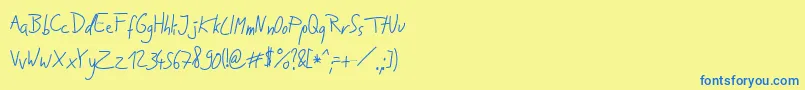 フォントJakobs Handwriting   – 青い文字が黄色の背景にあります。