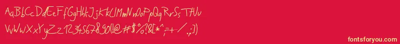 Jakobs Handwriting  -Schriftart – Gelbe Schriften auf rotem Hintergrund
