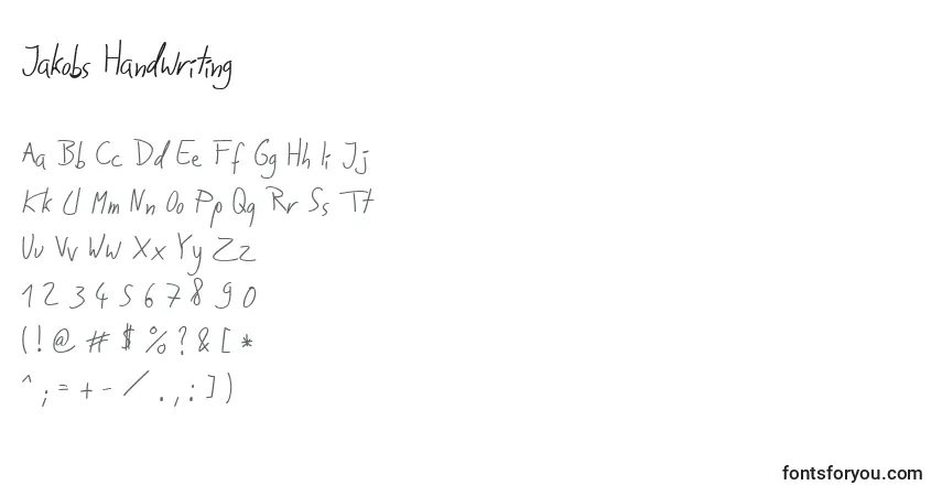 Шрифт Jakobs Handwriting   (130629) – алфавит, цифры, специальные символы