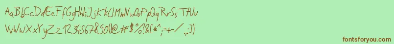 フォントJakobs Handwriting   – 緑の背景に茶色のフォント