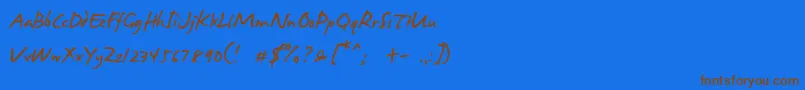 フォントJames Fajardo – 茶色の文字が青い背景にあります。