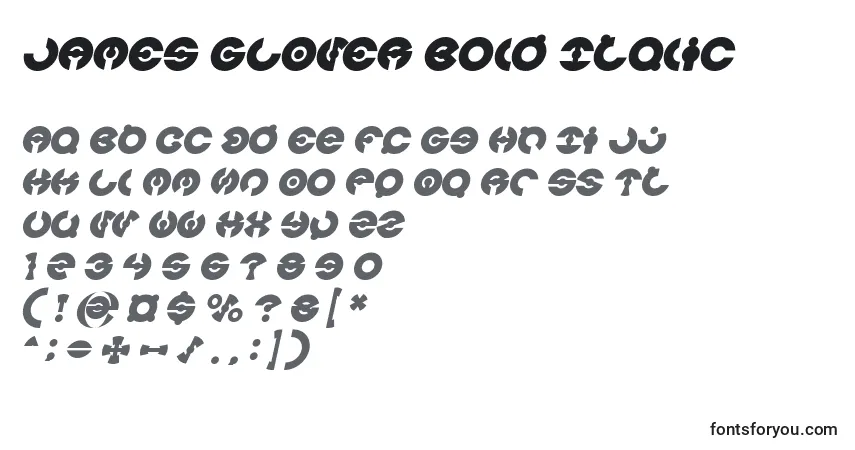 Шрифт JAMES GLOVER Bold Italic – алфавит, цифры, специальные символы