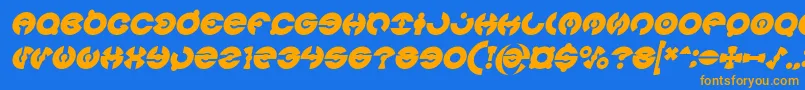 フォントJAMES GLOVER Bold Italic – オレンジ色の文字が青い背景にあります。
