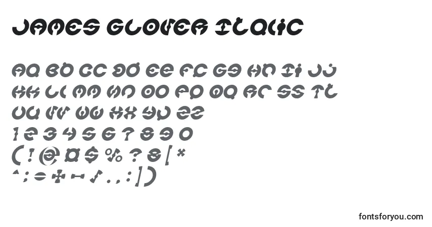 A fonte JAMES GLOVER Italic – alfabeto, números, caracteres especiais