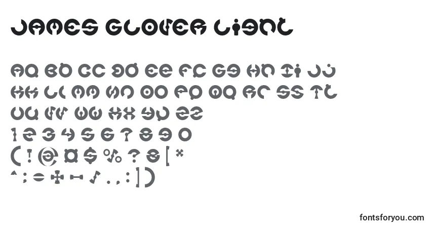 Schriftart JAMES GLOVER Light – Alphabet, Zahlen, spezielle Symbole