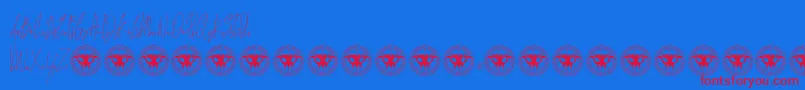 JamesBlackDEMO-Schriftart – Rote Schriften auf blauem Hintergrund