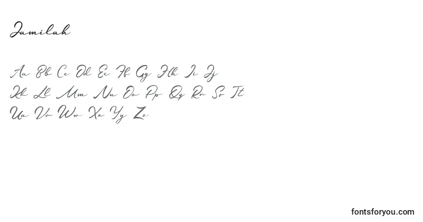 Czcionka Jamilah – alfabet, cyfry, specjalne znaki