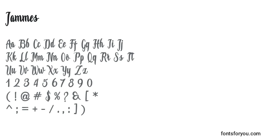 Schriftart Jammes – Alphabet, Zahlen, spezielle Symbole