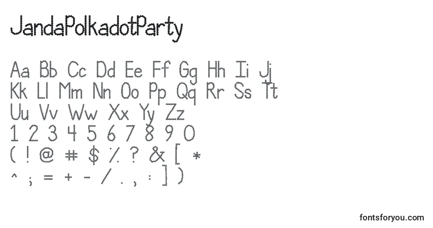 A fonte JandaPolkadotParty (130649) – alfabeto, números, caracteres especiais