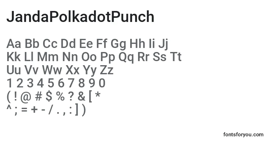 Шрифт JandaPolkadotPunch (130650) – алфавит, цифры, специальные символы