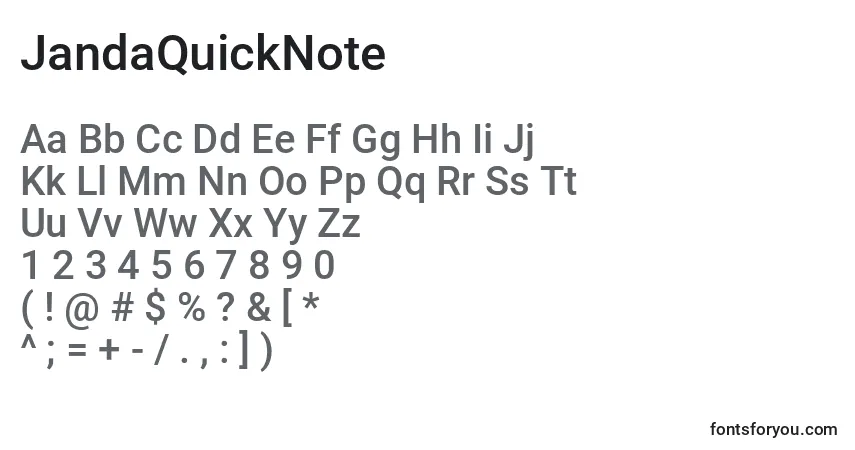 Шрифт JandaQuickNote (130651) – алфавит, цифры, специальные символы
