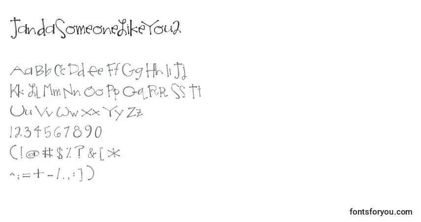 Schriftart JandaSomeoneLikeYou2 (130654) – Alphabet, Zahlen, spezielle Symbole