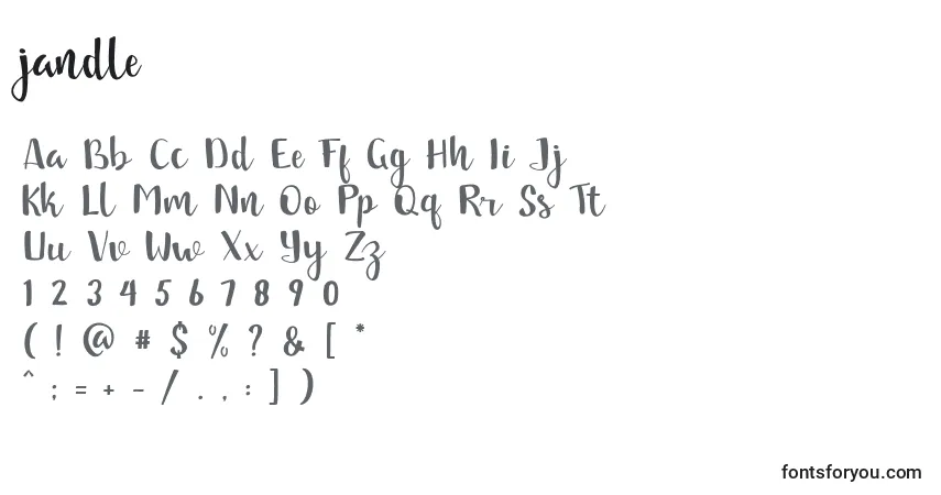 Schriftart Jandle (130656) – Alphabet, Zahlen, spezielle Symbole