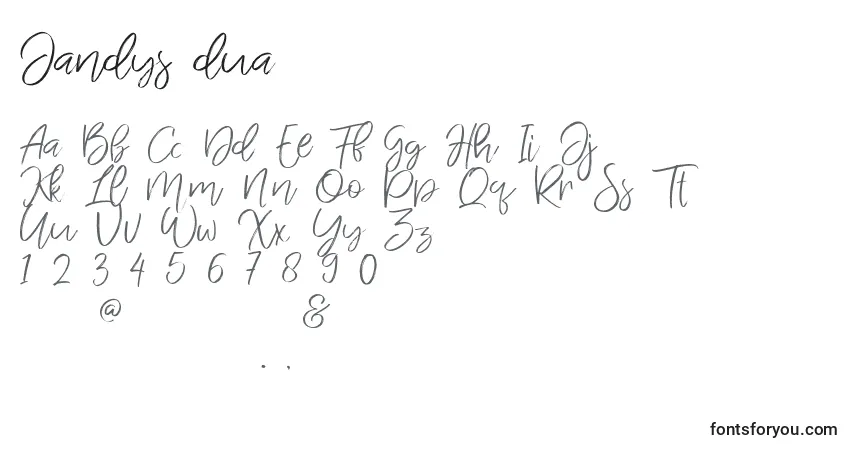 Schriftart Jandys dua – Alphabet, Zahlen, spezielle Symbole