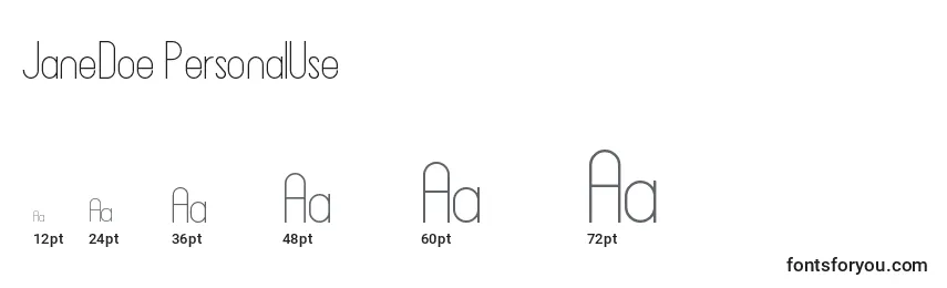 JaneDoe PersonalUse Font Sizes