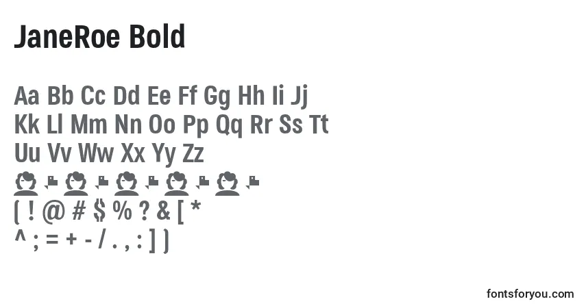 A fonte JaneRoe Bold – alfabeto, números, caracteres especiais