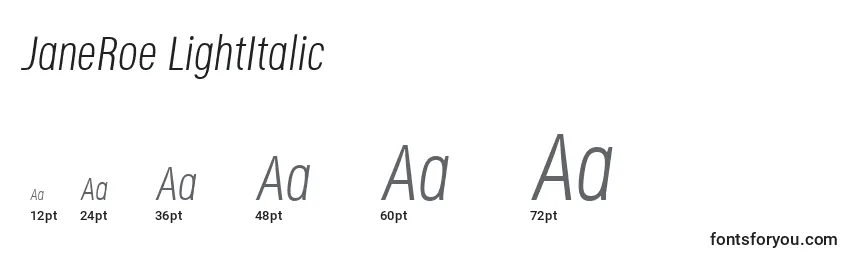 JaneRoe LightItalic Font Sizes