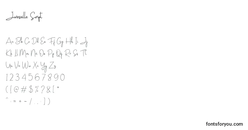 Czcionka Janesville Script (130667) – alfabet, cyfry, specjalne znaki