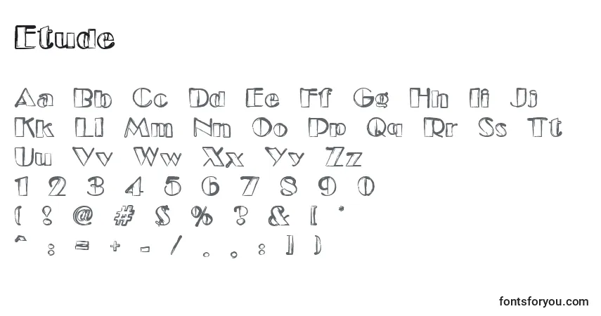 A fonte Etude – alfabeto, números, caracteres especiais