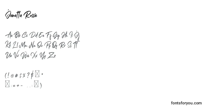 Шрифт Janetta Rossie – алфавит, цифры, специальные символы