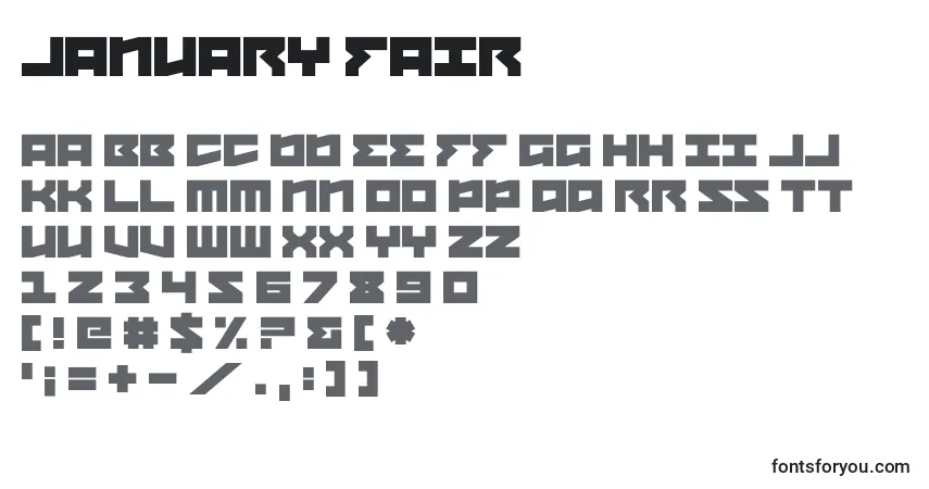 Schriftart January Fair – Alphabet, Zahlen, spezielle Symbole