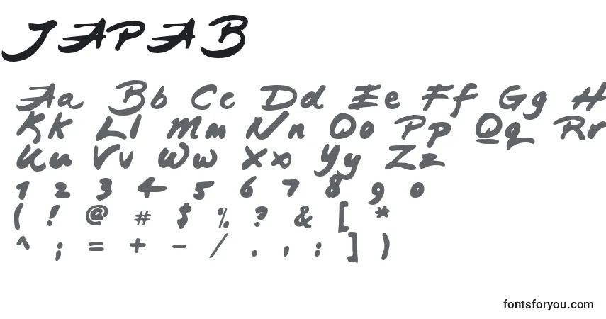 A fonte JAPAB    (130684) – alfabeto, números, caracteres especiais