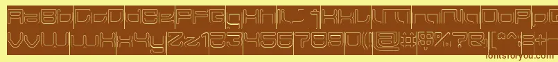 JAPAN Hollow Inverse-Schriftart – Braune Schriften auf gelbem Hintergrund