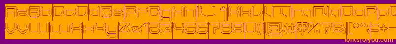 JAPAN Hollow Inverse-Schriftart – Orangefarbene Schriften auf violettem Hintergrund