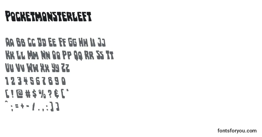 Czcionka Pocketmonsterleft – alfabet, cyfry, specjalne znaki