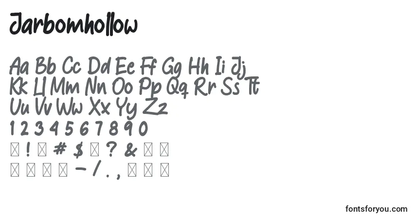 Schriftart Jarbomhollow – Alphabet, Zahlen, spezielle Symbole