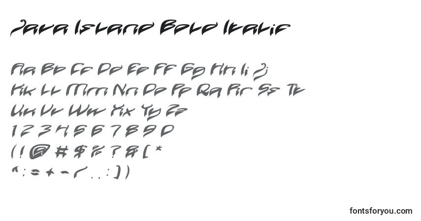 Шрифт Java Island Bold Italic – алфавит, цифры, специальные символы