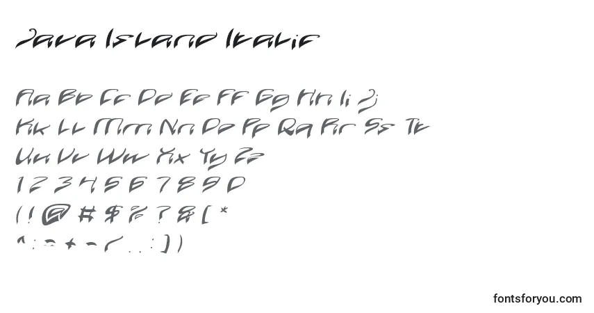 Fuente Java Island Italic - alfabeto, números, caracteres especiales