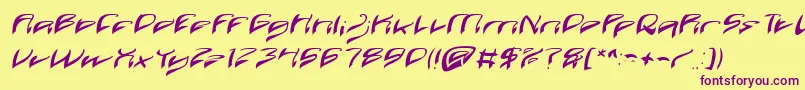 Java Island Italic-Schriftart – Violette Schriften auf gelbem Hintergrund