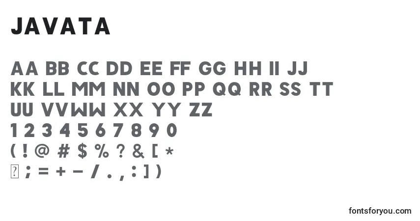 A fonte JAVATA – alfabeto, números, caracteres especiais