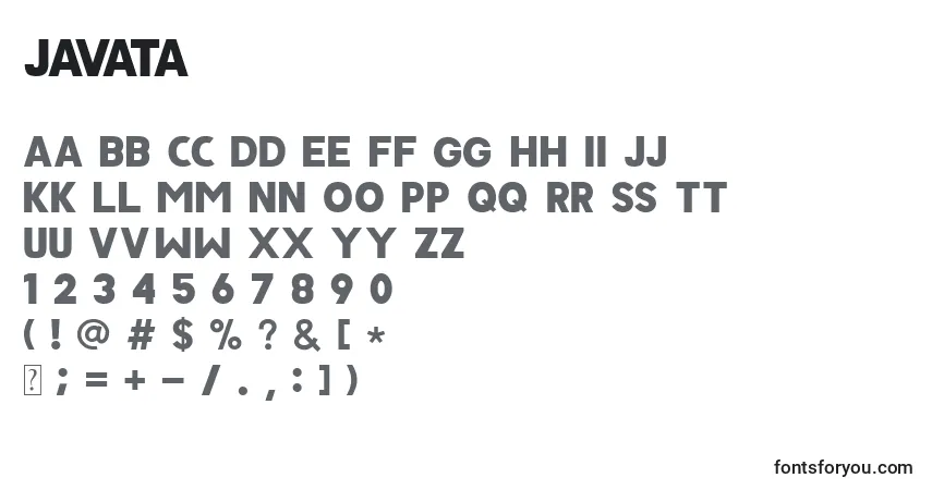 Schriftart JAVATA (130715) – Alphabet, Zahlen, spezielle Symbole