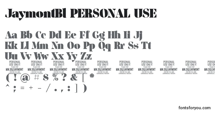 A fonte JaymontBl PERSONAL USE – alfabeto, números, caracteres especiais